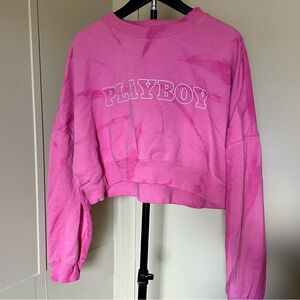 Playboy Pink Tie Dye Cropped Sweatshirt